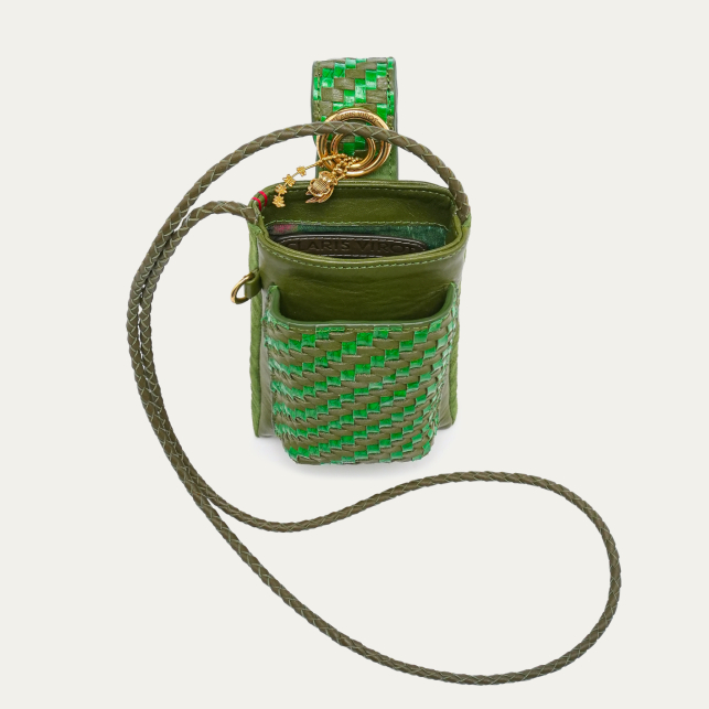 Etui Double Marcus Cuir Tressé Romarin