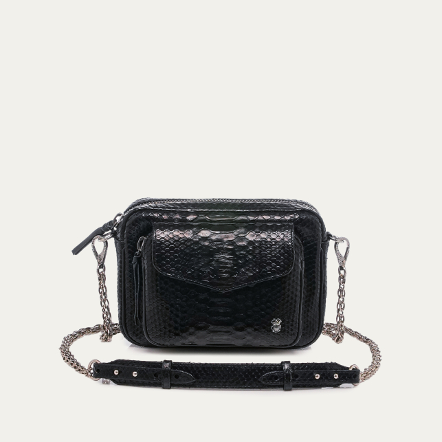 Sac Python Charly Noir Chaîne Argent