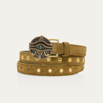Olive Thick Suede with Eyelets and Oudjat Eye Buckle Baby Belt