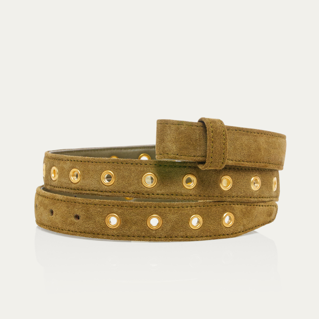 Olive Thick Suede with Eyelets and Oudjat Eye Buckle Baby Belt