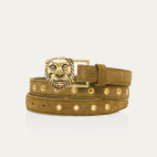 Olive Thick Suede with Eyelets and Lion Buckle Baby Belt
