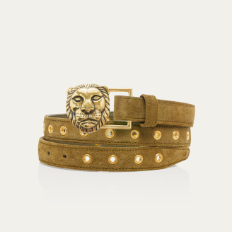 Olive Thick Suede with Eyelets and Lion Buckle Baby Belt