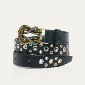 Ceinture Noire Nappa avec Oeillets Boucle Noeud