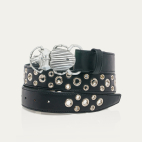 Ceinture Noire Nappa avec Oeillets Beetle Argent