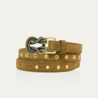 Olive Thick Suede With Eyelets and Knot Buckle baby belt