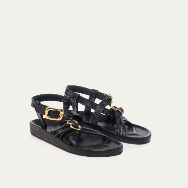 Black Leather Claudette Sandals