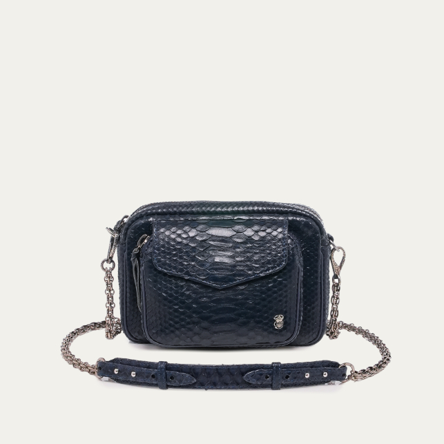 Sac Python Big Charly Bleu Navy Chaîne Argent
