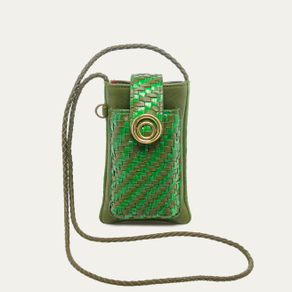 Etui Double Marcus Cuir Tressé Romarin