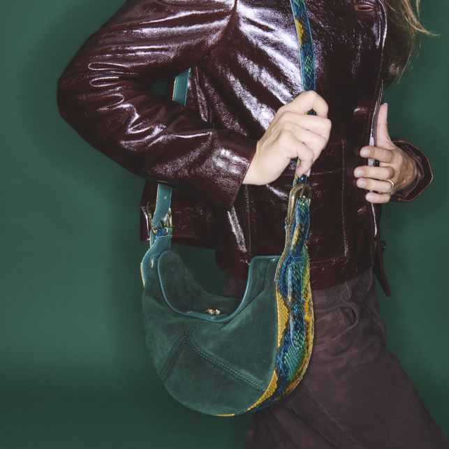 Jade Green Thick Suede & Blue Lotus Python Estelle Bag