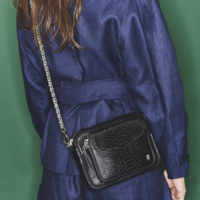 Sac Python Charly Noir Chaîne Argent