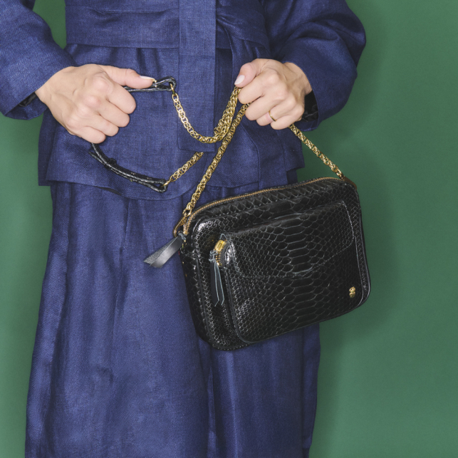 Sac Python Big Charly Noir Chaîne Or