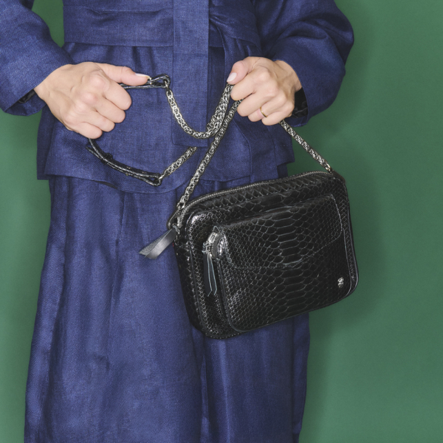 Sac Python Big Charly Noir Chaîne Argent