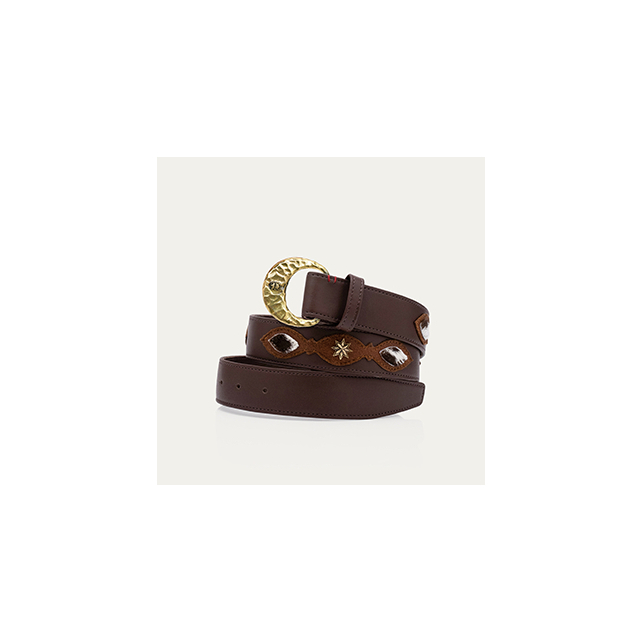Rodeo Leather Patchwork Belt Half Moon Buckle