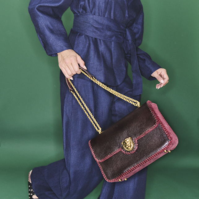 Sac Cuir Big Ava Brodé Brun