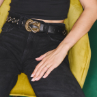 Ceinture Noire Nappa avec Oeillets Boucle Noeud