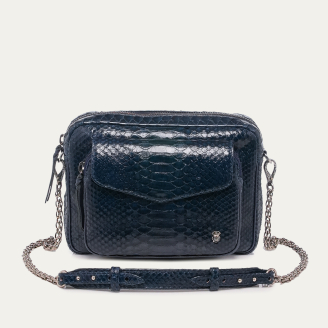 Sac Python Big Charly Bleu Navy Chaîne Argent