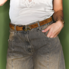 Tobacco Suede Calfskin Gold Beetle Baby Belt