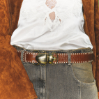 Ceinture Cuir Tabac Scarabée Doré