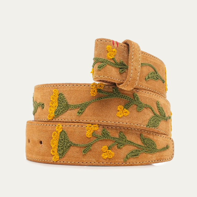 Honey Suede Embroidered Belt Gold Cicada Belt