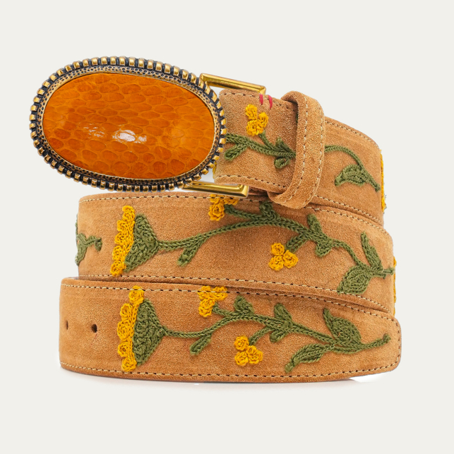 Ceinture Suede Miel Brodée Dallas Cobra Miel