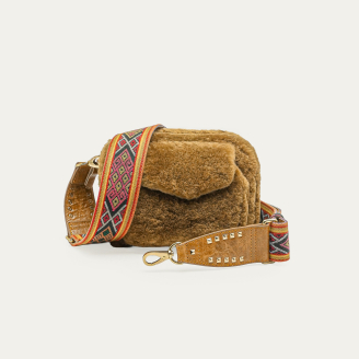Sac Peau Lainée Collection Héritage Baby Charly Camel avec Bandoulière en Tissu