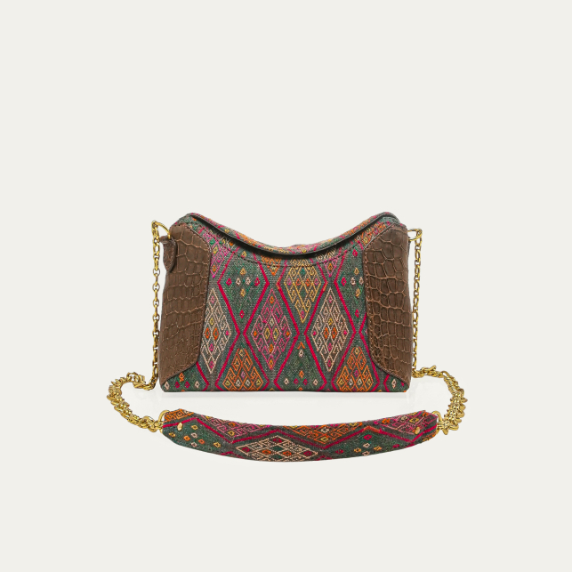 Brown Croco and Multicolor Fabric Heritage Collection Mini Gaia Bag
