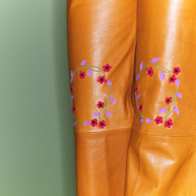 Honey Embroidered Leather Pants