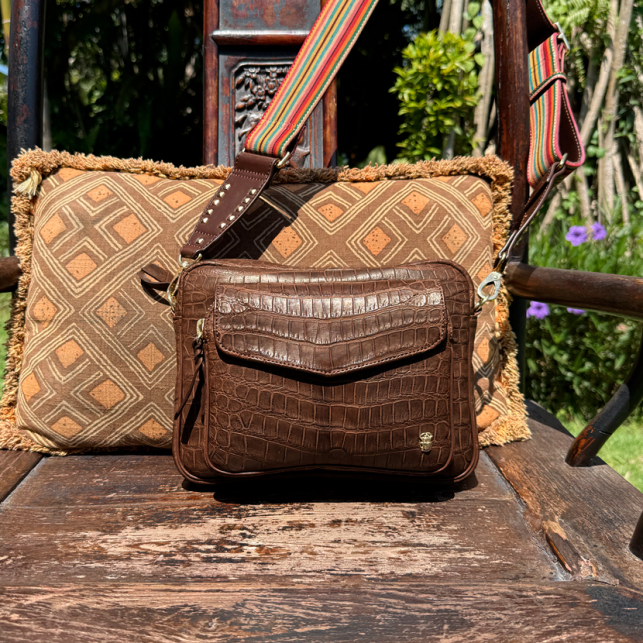 Sac Croco avec Bandoulière Collection Héritage Big Charly Marron