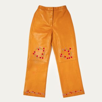 Pantalon Cuir Brodé Miel