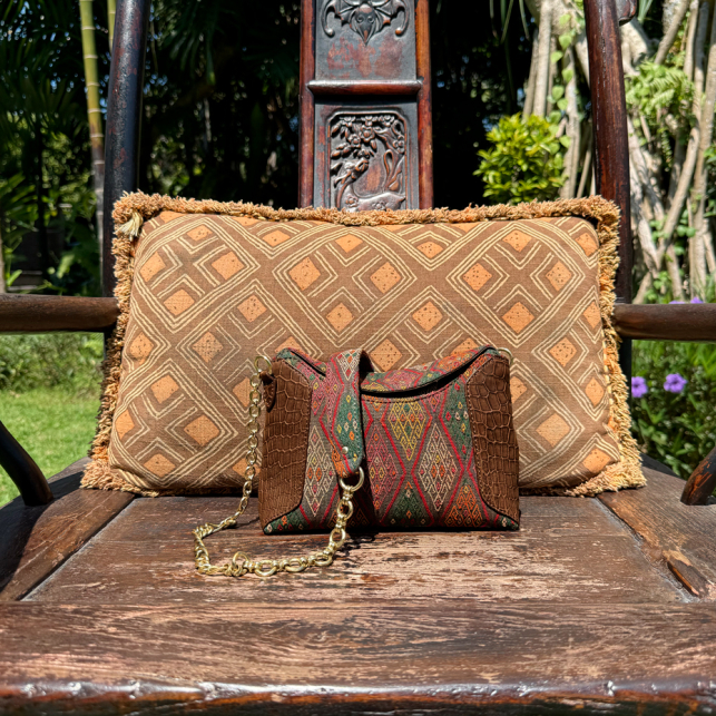 Sac Tissu et Croco Marron Collection Héritage Mini Gaia Multicolore