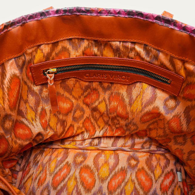 Cabas Marny python Apricot and poppy suede