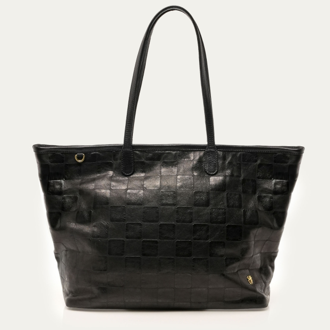 Marny Embossed Check Leather Tote Bag
