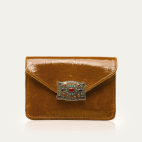 Glossy Siena Leather Card Holder Alex Gold Beatle
