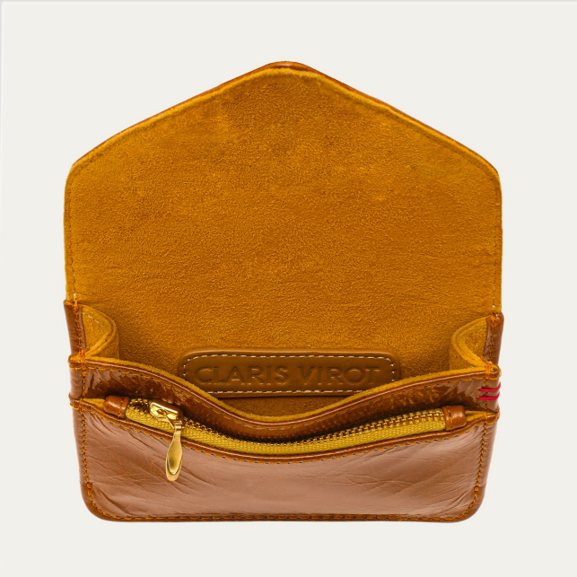 Glossy Siena Leather Card Holder Alex Gold Beatle
