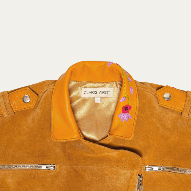 Veste Cuir Brodé Miel