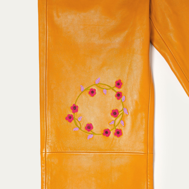 Pantalon Cuir Brodé Miel