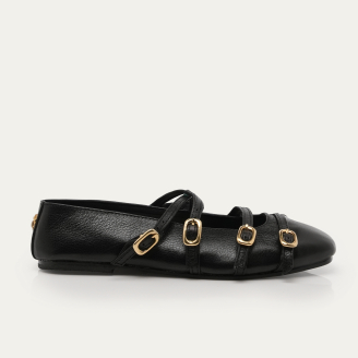 Black Leather Adele Ballerinas Gold