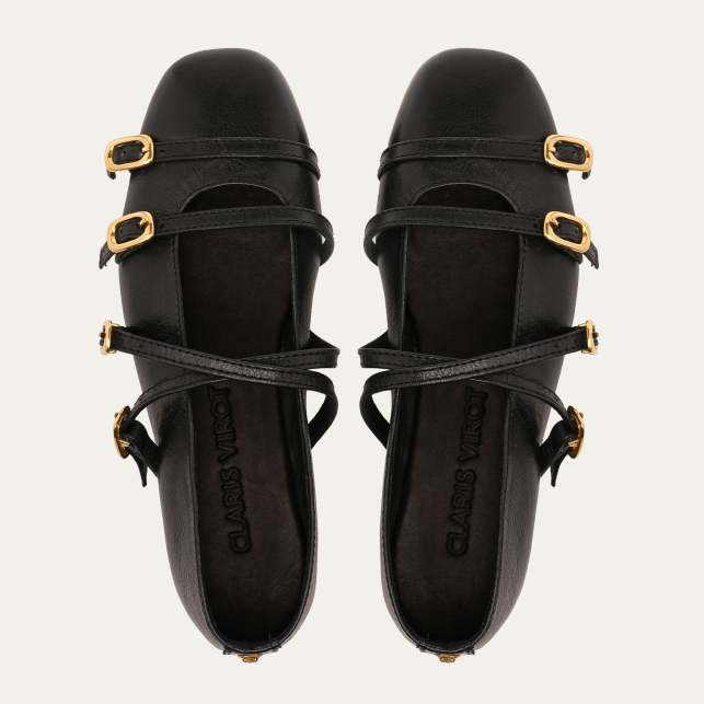 Ballerines Adele Cuir Noir Or