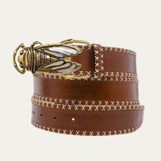 Ceinture Cuir Tabac Cigale Dorée