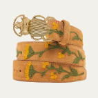 Honey Suede Belt Embroidered Gold Beetle Belt