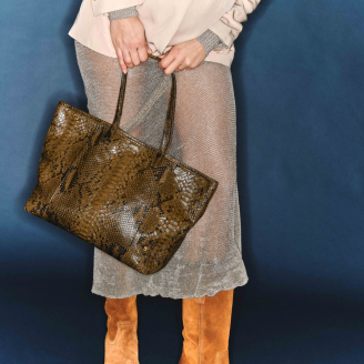 Dark Kaki Python Tote Marny