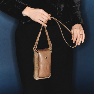 Taupe Thick Suede Mishas Phone Bag