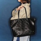 Marny Embossed Check Leather Tote Bag