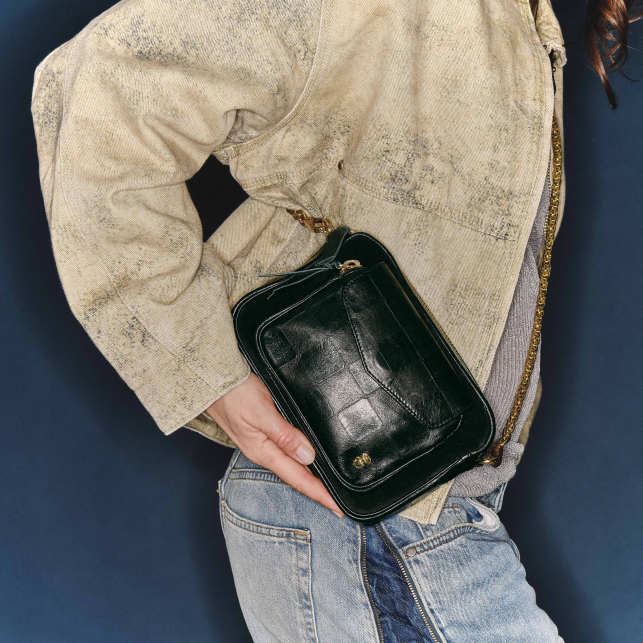 Check Embossed Leather Charly Bag