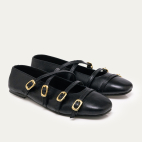 Ballerines Adele Cuir Noir Or