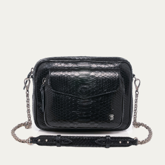 Sac Python Big Charly Noir Chaîne Argent