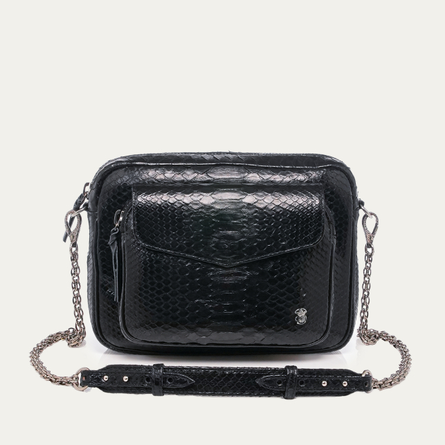 Python Bag Big Charly Black Silver Chain