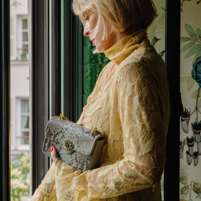 Grey Python and Leather Mini Ava Bag x And Bloom