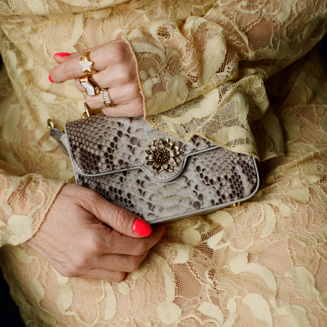 Grey Python and Leather Mini Ava Bag x And Bloom