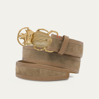 Ceinture Veau Velours Taupe Scarabée Doré